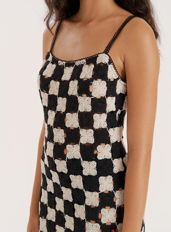4th & Reckless Black And Cream Crochet Patchwork Mini Dress- Noa