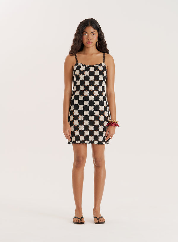 4th & reckless Black And Cream Crochet Patchwork Mini Dress- Noa