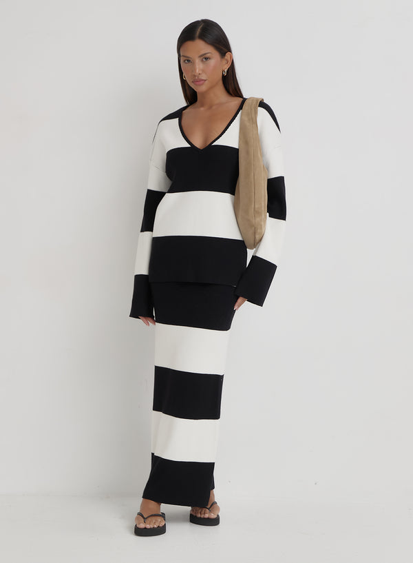 4th & Reckless Black And Cream Stripe Knitted Jumper- Jacqueline