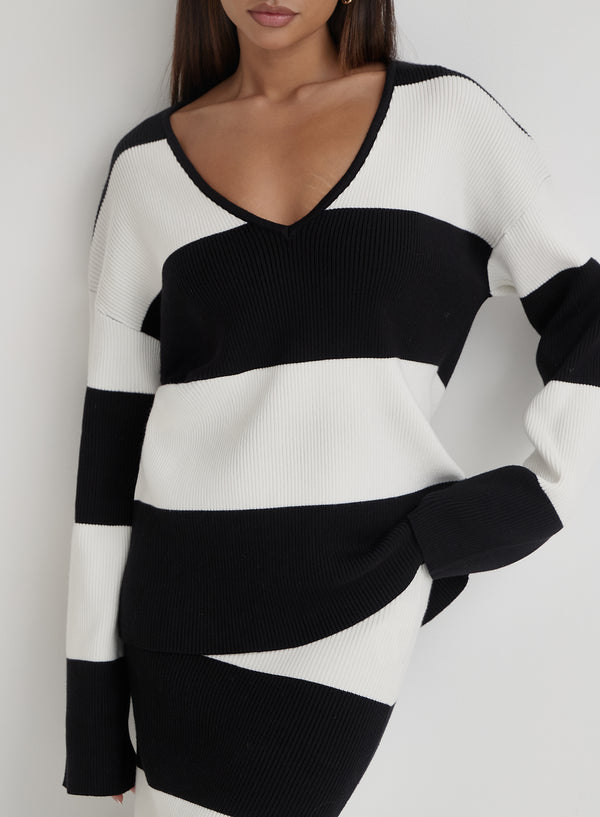 4th & Reckless Black And Cream Stripe Knitted Jumper- Jacqueline