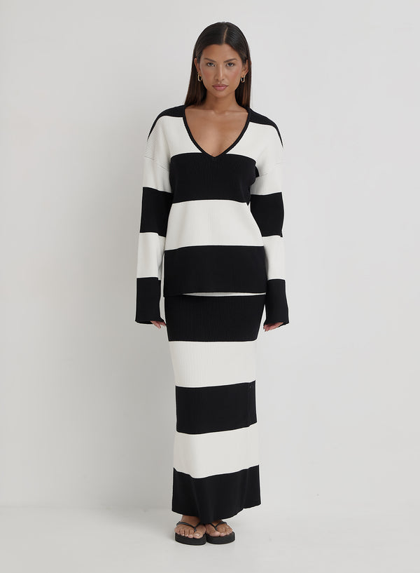 4th & Reckless Black And Cream Stripe Knitted Jumper- Jacqueline