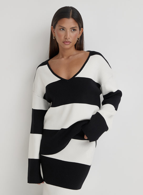 4th & reckless Black And Cream Stripe Knitted Jumper- Jacqueline