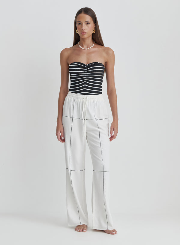 4th & Reckless Black And White Stripe Bandeau Swimsuit- Keller