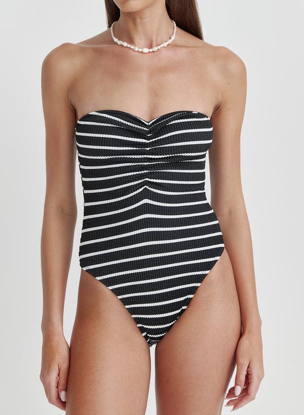 4th & reckless Black And White Stripe Bandeau Swimsuit- Keller