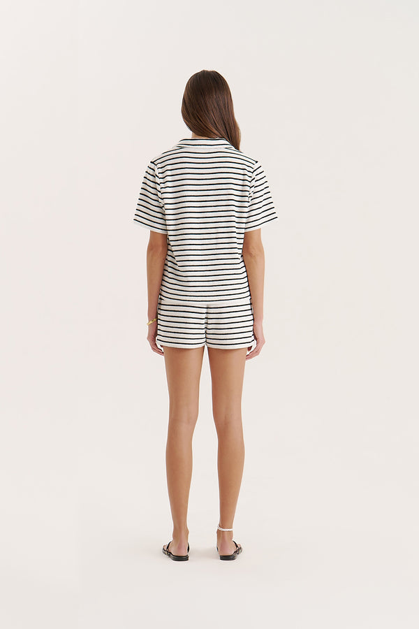 4th & Reckless Black And White Stripe Towelling Branded Short- Zita