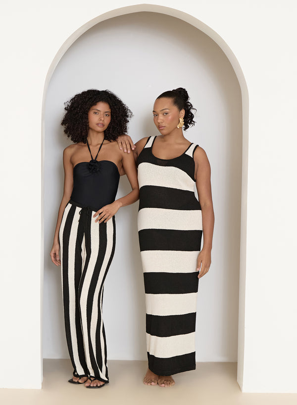 4th & Reckless Black And White Striped Knit Maxi Dress- Maldives