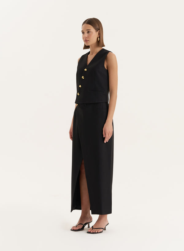 4th & Reckless Black Asymmetric Gold Button Front Waistcoat- Brie