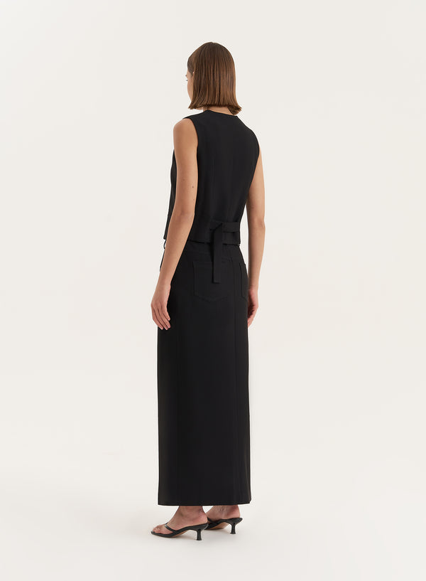 4th & Reckless Black Asymmetric Gold Button Front Waistcoat- Brie