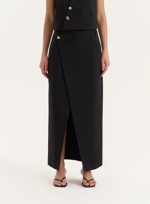 4th & Reckless Black Asymmetric Waist Side Split Maxi Skirt- Brie