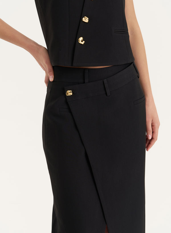4th & Reckless Black Asymmetric Waist Side Split Maxi Skirt- Brie