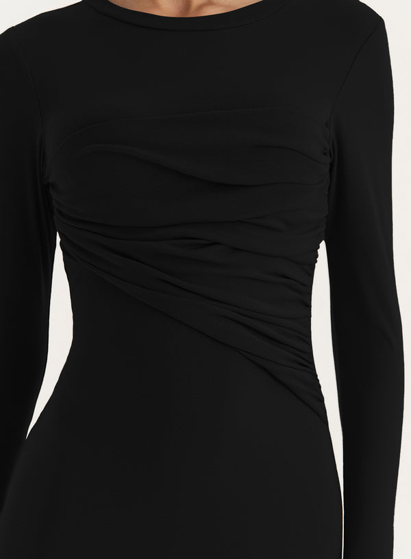 4th & Reckless Black Bust Detail Long Sleeve Maxi Dress- Xavier