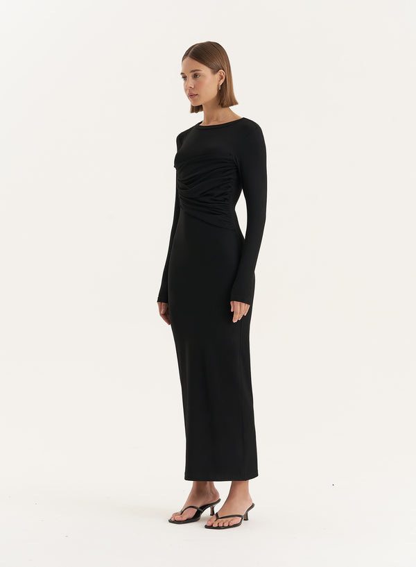 4th & Reckless Black Bust Detail Long Sleeve Maxi Dress- Xavier
