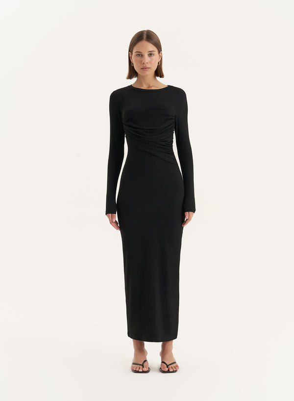 4th & reckless Black Bust Detail Long Sleeve Maxi Dress- Xavier