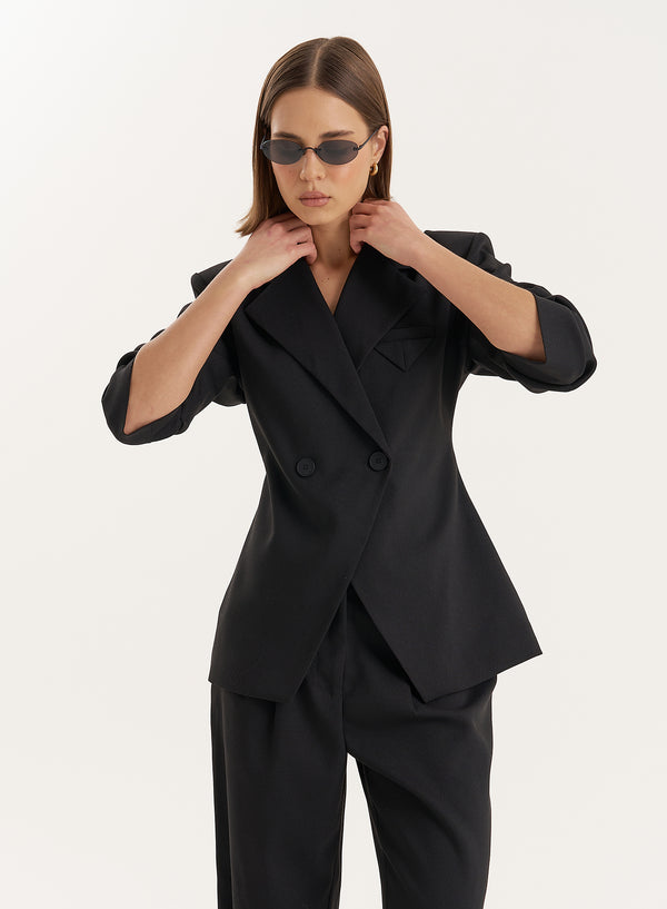 4th & Reckless Black Cinched Waist Tailored Blazer- Reese