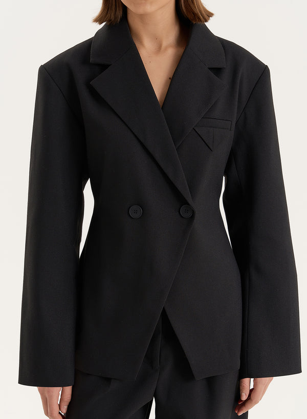 4th & Reckless Black Cinched Waist Tailored Blazer- Reese