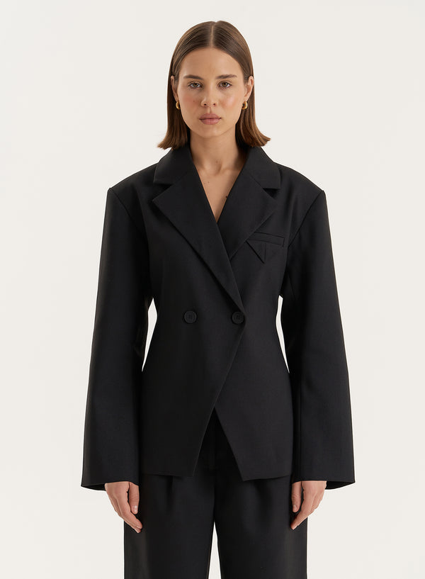 4th & reckless Black Cinched Waist Tailored Blazer- Reese