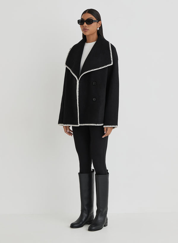 4th & Reckless Black Contrast Stitch Oversized Jacket - Darin