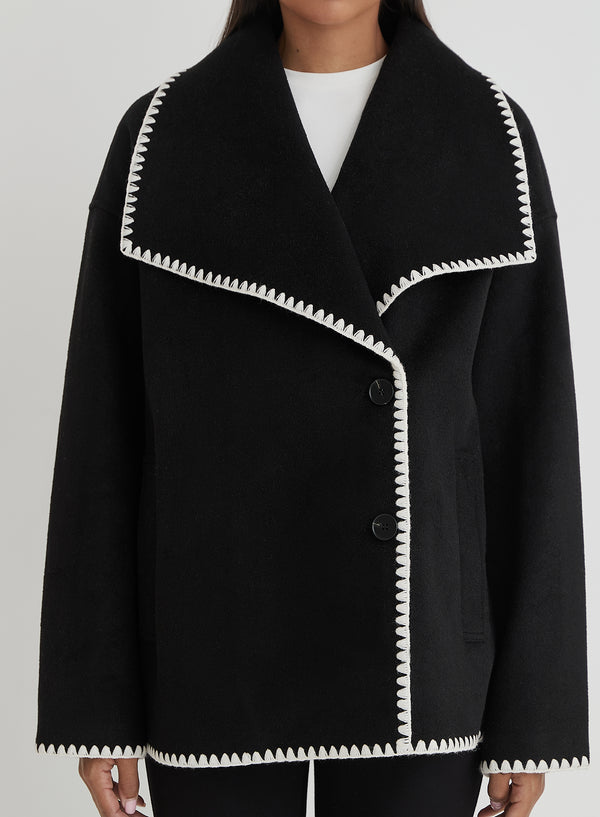 4th & Reckless Black Contrast Stitch Oversized Jacket - Darin