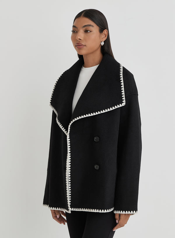 4th & Reckless Black Contrast Stitch Oversized Jacket - Darin