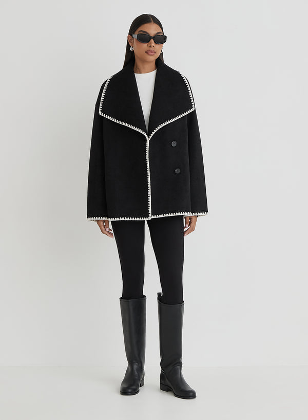 4th & reckless Black Contrast Stitch Oversized Jacket - Darin