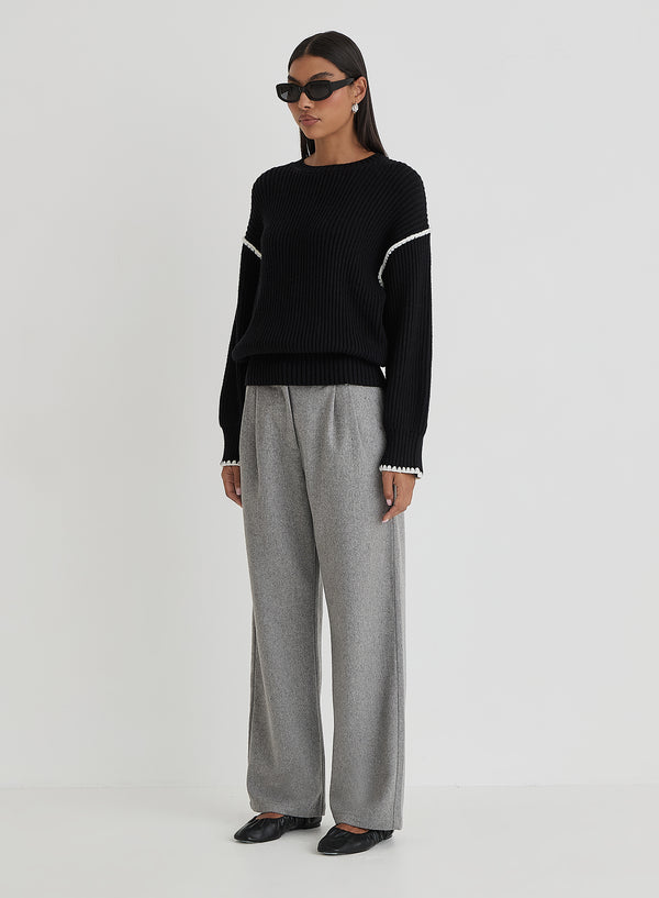 4th & Reckless Black Contrast Stitching Knit Jumper- Hollie