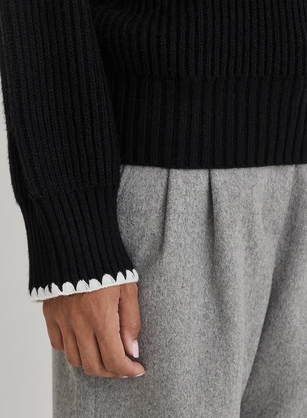 4th & Reckless Black Contrast Stitching Knit Jumper- Hollie