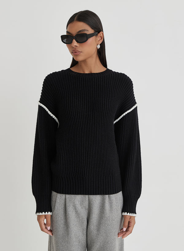 4th & reckless Black Contrast Stitching Knit Jumper- Hollie