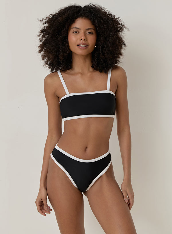 4th & reckless Black Contrast Trim High Leg Bikini Bottom- Cabo