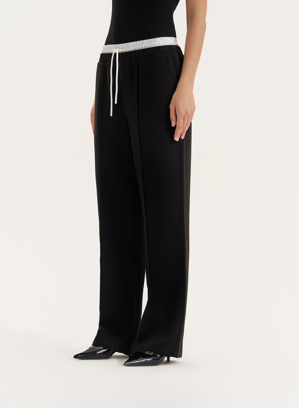 4th & Reckless Black Contrast Waistband Straight Leg Trouser- Bianca