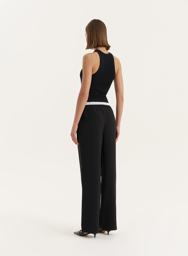 4th & Reckless Black Contrast Waistband Straight Leg Trouser- Bianca
