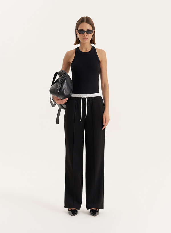4th & reckless Black Contrast Waistband Straight Leg Trouser- Bianca