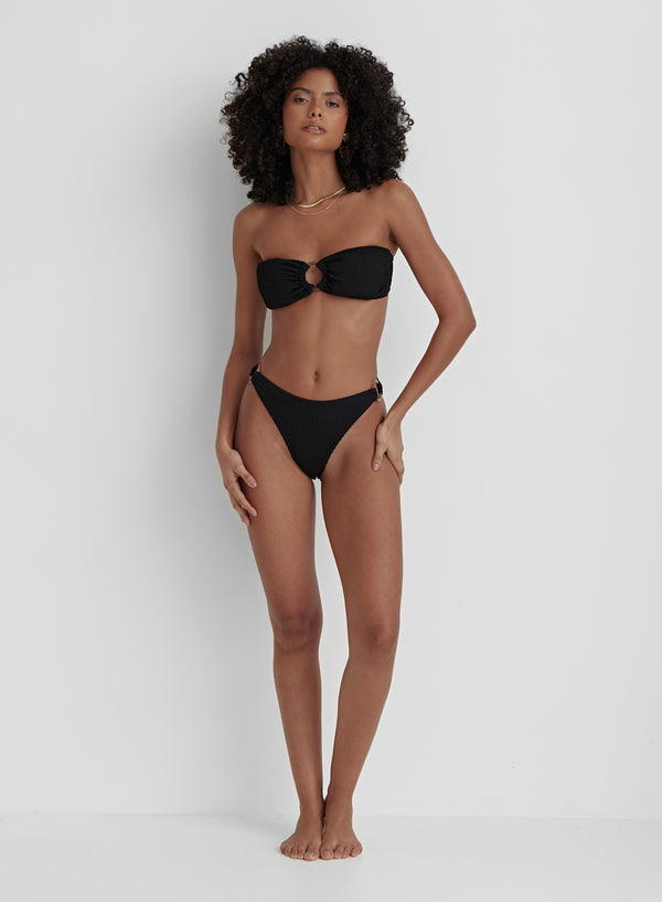 4th & Reckless Black Crinkle Tortoiseshell Bandeau Bikini Top- Palermo