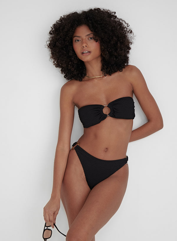 4th & Reckless Black Crinkle Tortoiseshell Bandeau Bikini Top- Palermo