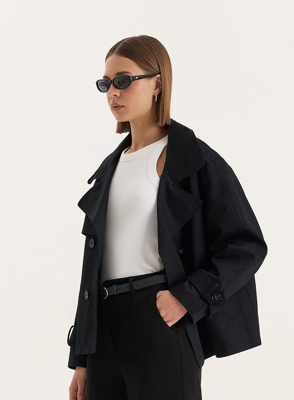 4th & Reckless Black Cropped Oversized Trench Coat- Harlia