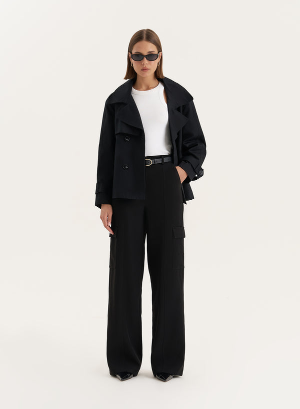 4th & Reckless Black Cropped Oversized Trench Coat- Harlia