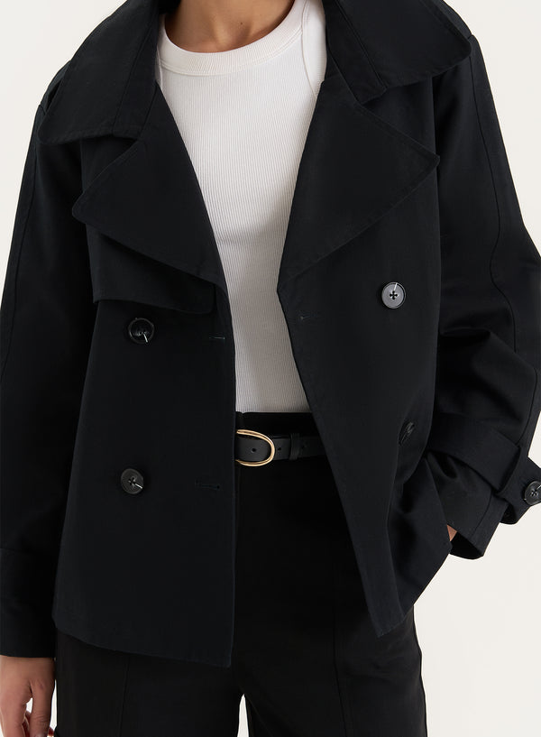 4th & Reckless Black Cropped Oversized Trench Coat- Harlia