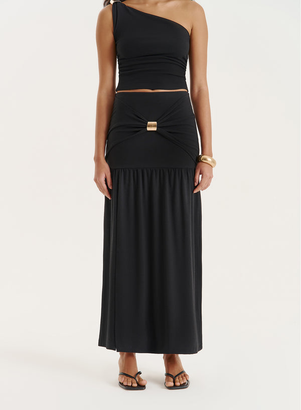 4th & Reckless Black Drop Waist Side Split Maxi Skirt- Mai