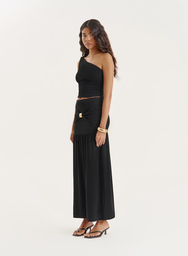 4th & Reckless Black Drop Waist Side Split Maxi Skirt- Mai