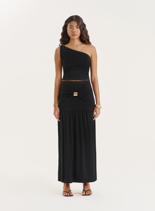 4th & reckless Black Drop Waist Side Split Maxi Skirt- Mai