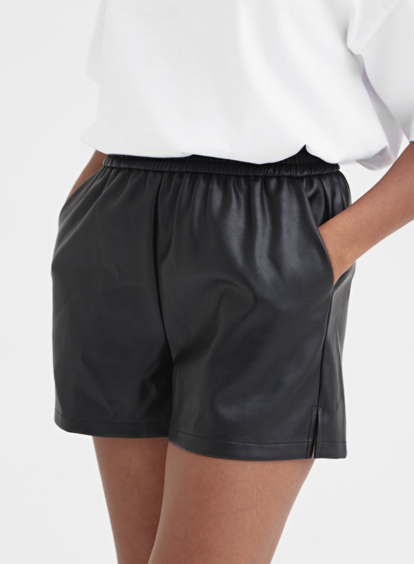 4th & Reckless Black Elasticated Faux Leather Short - Evi