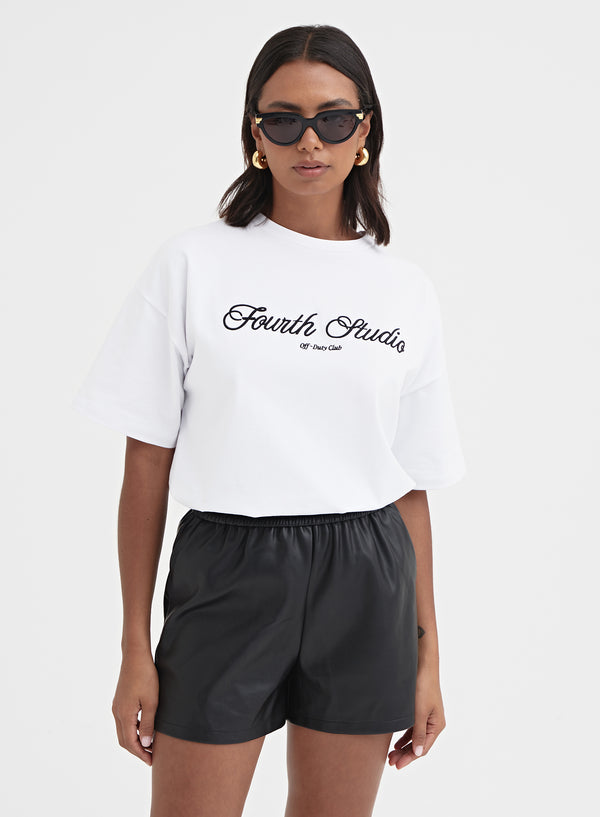 4th & reckless Black Elasticated Faux Leather Short - Evi