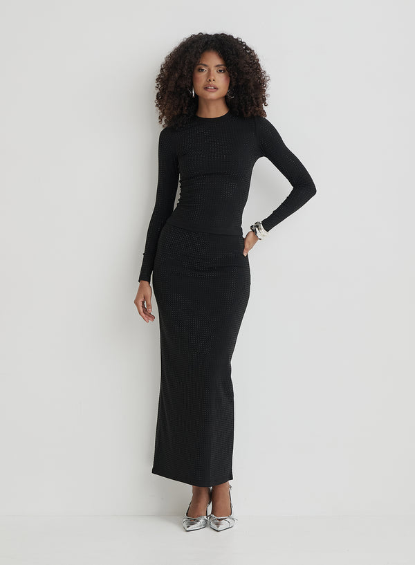 4th & Reckless Black Embellished Long Sleeve Top- Indigo