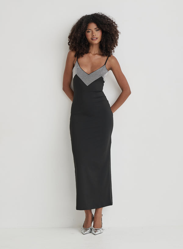 4th & Reckless Black Embellished Trim Maxi Dress- Sofie
