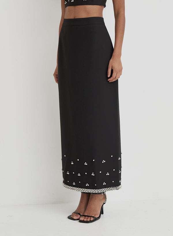4th & Reckless Black Embellished Trim Maxi Skirt- Sara