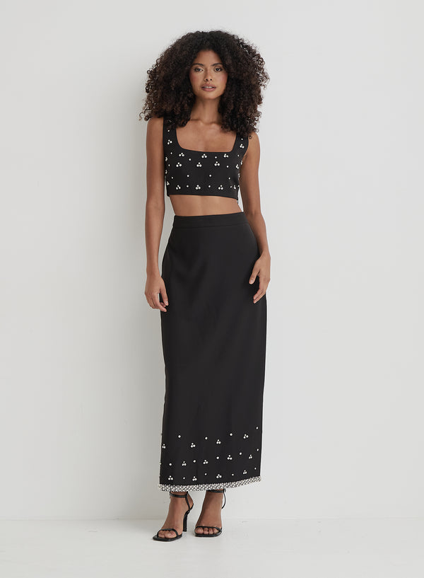 4th & reckless Black Embellished Trim Maxi Skirt- Sara