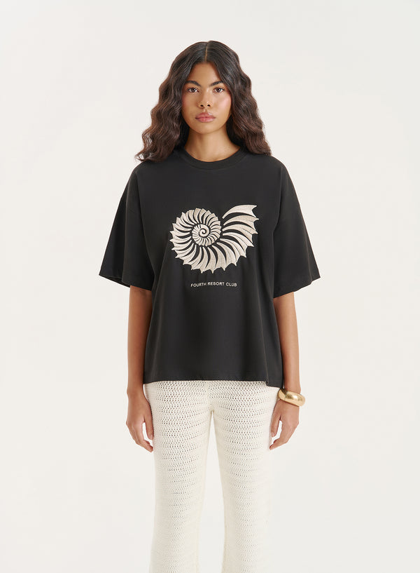 4th & reckless Black Embroidered Shell Oversized T-Shirt- Hallie