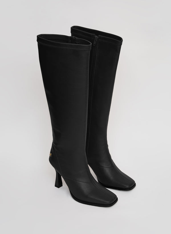4th & Reckless Black Faux Leather Knee High Boots- Tokyo