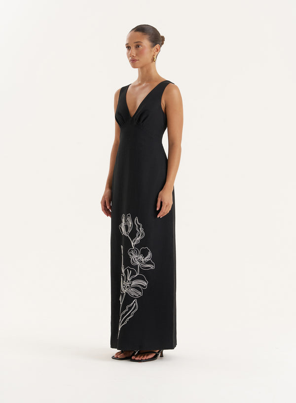 4th & Reckless Black Floral Embroidered Maxi Dress- Simmi