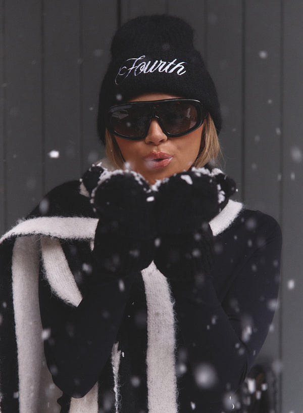 4th & Reckless Black Fourth Branded Knitted Beanie Hat- Candice