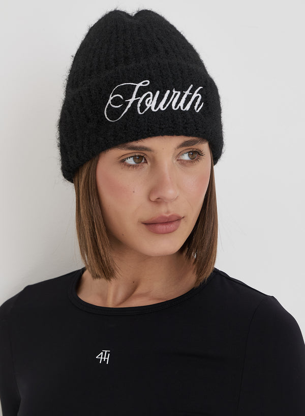 4th & reckless Black Fourth Branded Knitted Beanie Hat- Candice